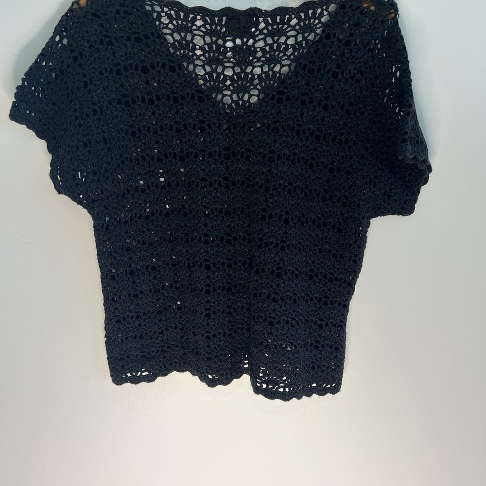 Vtg Granny Square Crochet Pull Over Black Sweater Top Women‎ L Boho Classy - Picture 9 of 9